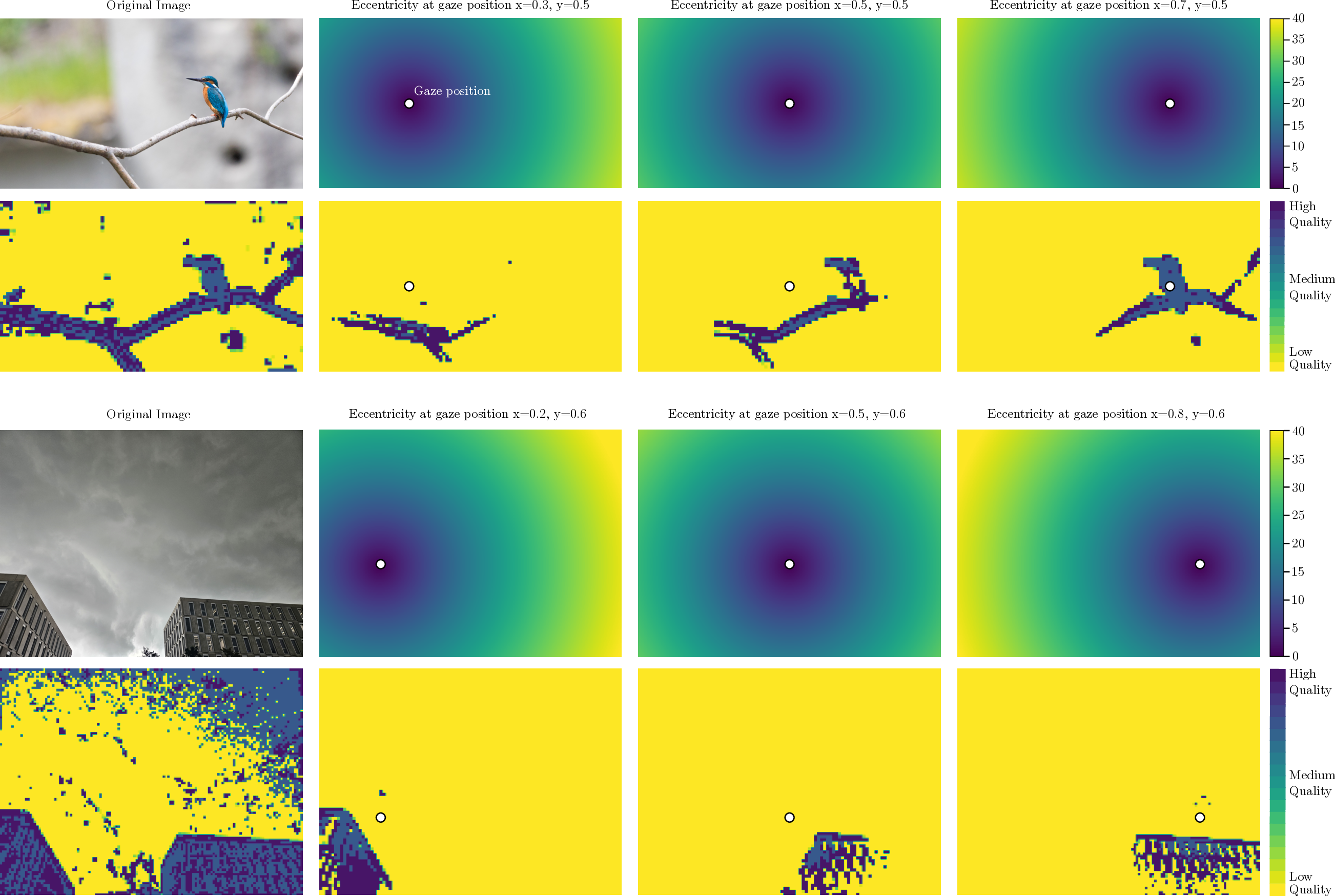 VR eccentricity and quality maps under foveated rendering